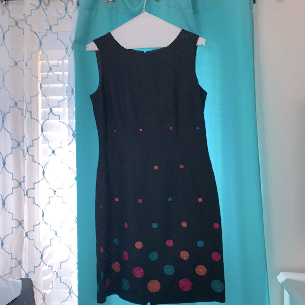 Little black dress with colorful polka dots